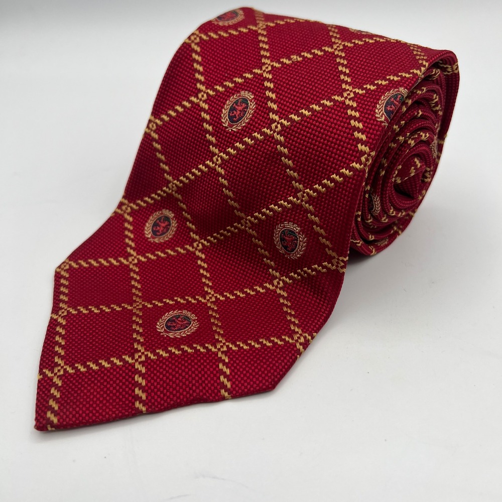 Tommy Hilfiger Mens Red Crest Lattice Italian Silk Tie Made in USA Preppy